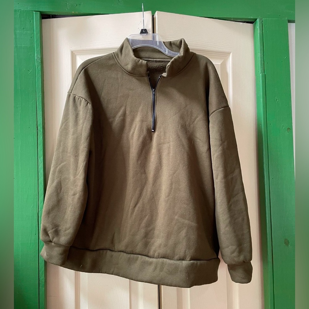 Olive Green Men's Half-Zip Sweatshirt